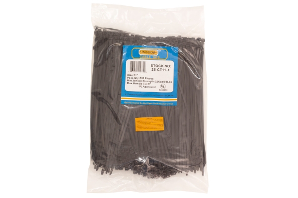11" BLACK UV CABLE TIE, 500PCS/BAG