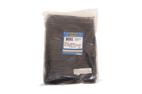 7" BLACK UV CABLE TIE, 1000/BAG