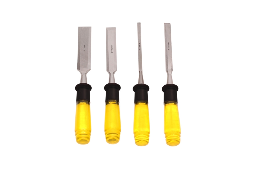 4PC WOOD CHISEL SET, CLEAR HANDLE