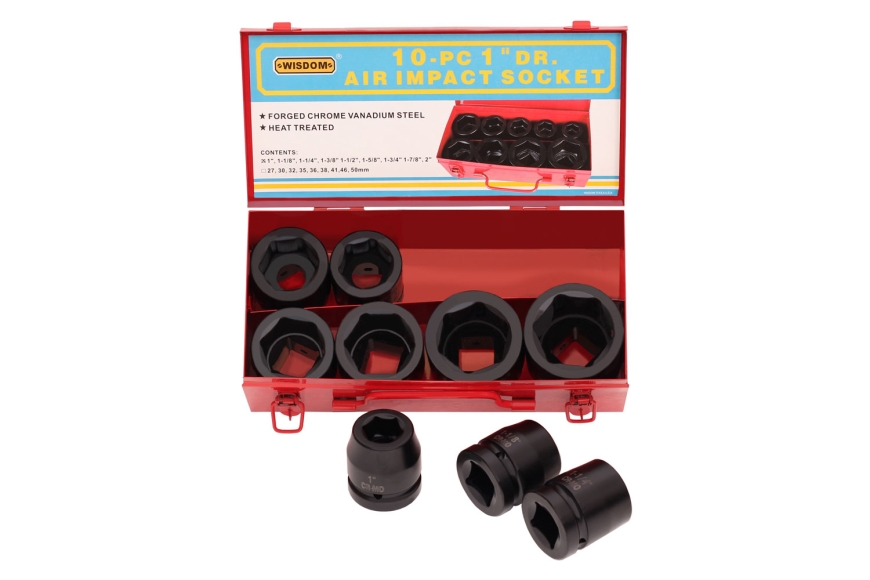 10-PC 1" DR. SHALLOW IMPACT SOCKET, SAE
