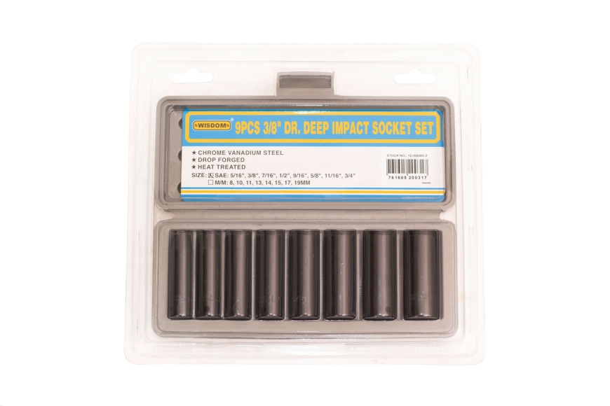 9-PC 3/8" DEEP IMPACT SOCKET, SAE