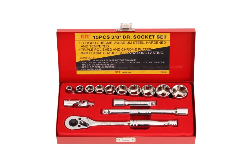"HIT" 15-PC 3/8"DR SOCKET SET, SAE
