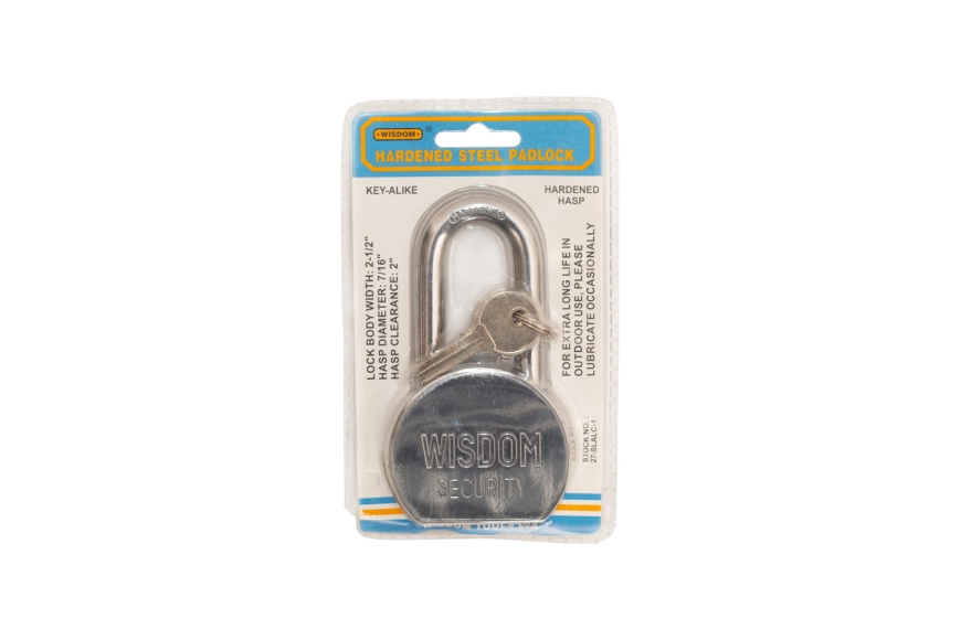 2 1/2" x 2" SOLID STEEL PADLOCK, LONG SHANK, KEY ALIKE